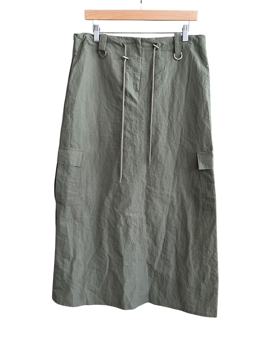 The NKC Store Sage Green Nylon Parachute Midi Cargo Skirt Adjustable Large